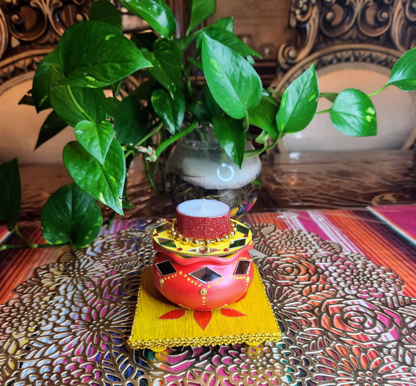 Handcrafted Wooden Chauki for Puja & Festive Decor