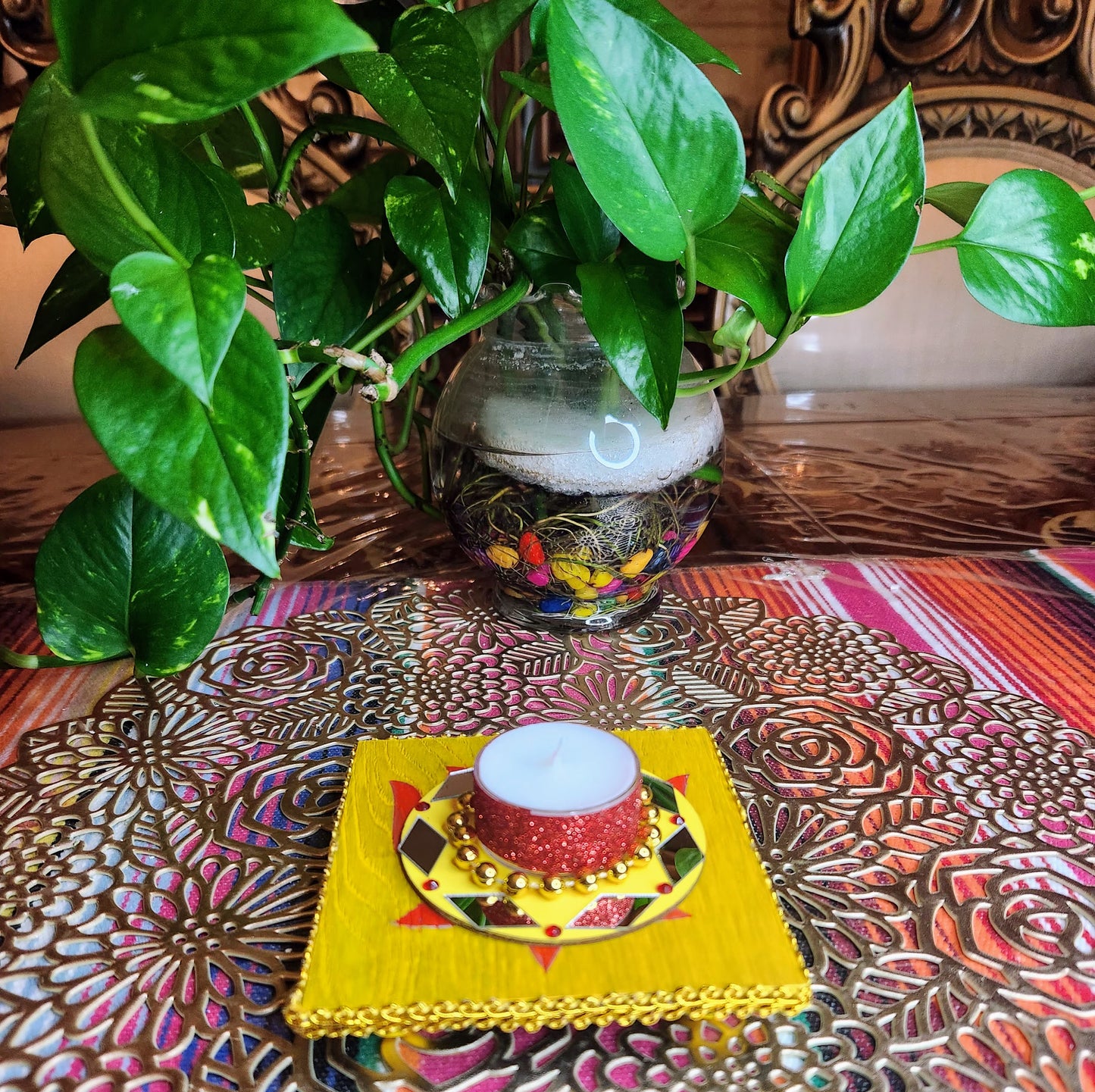 Handcrafted Wooden Chauki for Puja & Festive Decor