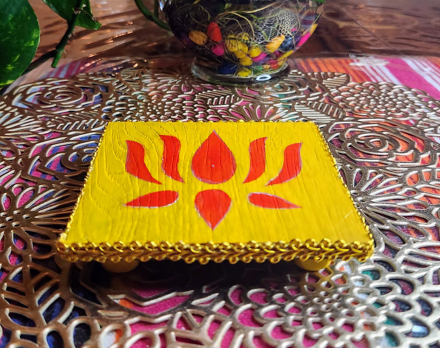 Handcrafted Wooden Chauki for Puja & Festive Decor
