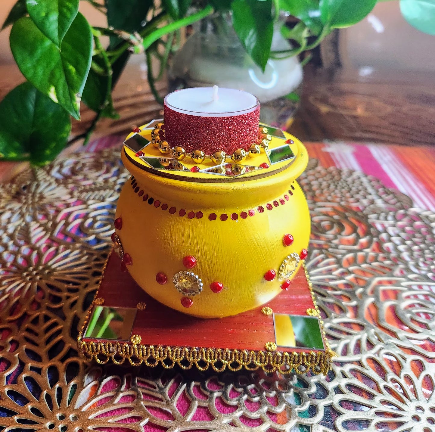 Handcrafted Wooden Chauki for Puja & Festive Decor