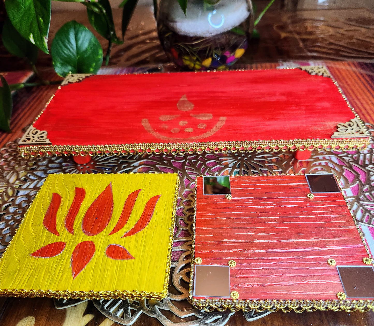Handcrafted Wooden Chauki for Puja & Festive Decor
